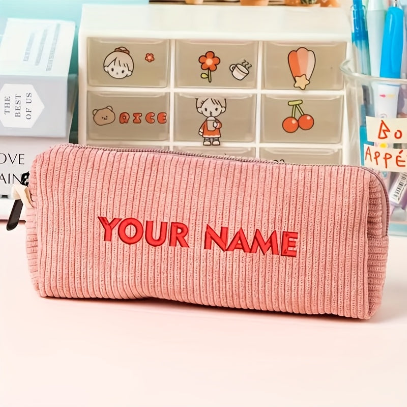 Cute Pencil Case Customizable Corduroy Pencil Case | Multi-Color Soft Textured Fabric
