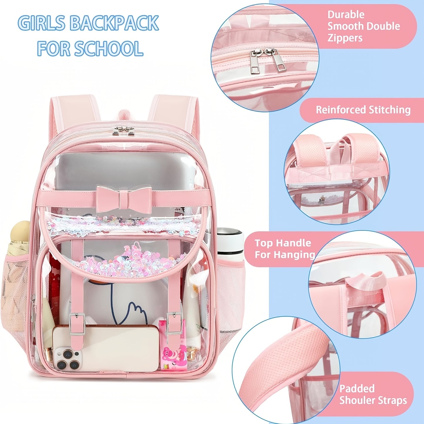Clear Backpack for Girls and Boys 2 count Bookbag Stadium Approved Daypack Transparent School Bag
