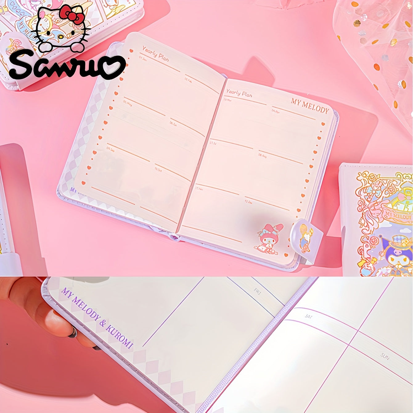 1pc A6 Magnetic Closure Notebook with Cartoon Print - Dreamy Handled Matte Journal