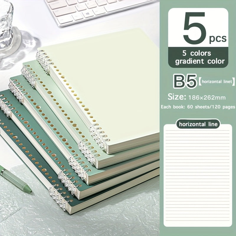 5pcs Stylish B5 Notebook 5pcs Stylish Non-Slip Detachable B5 Ring Notebook