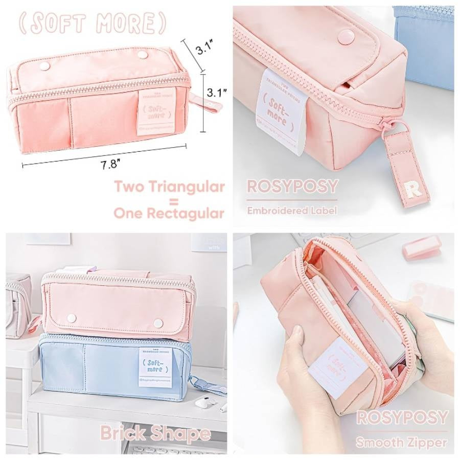 ROSYPOSY Softmore Pencil, Two Triangular Prisms Cute Pencil Bag School Girls Office, Pink