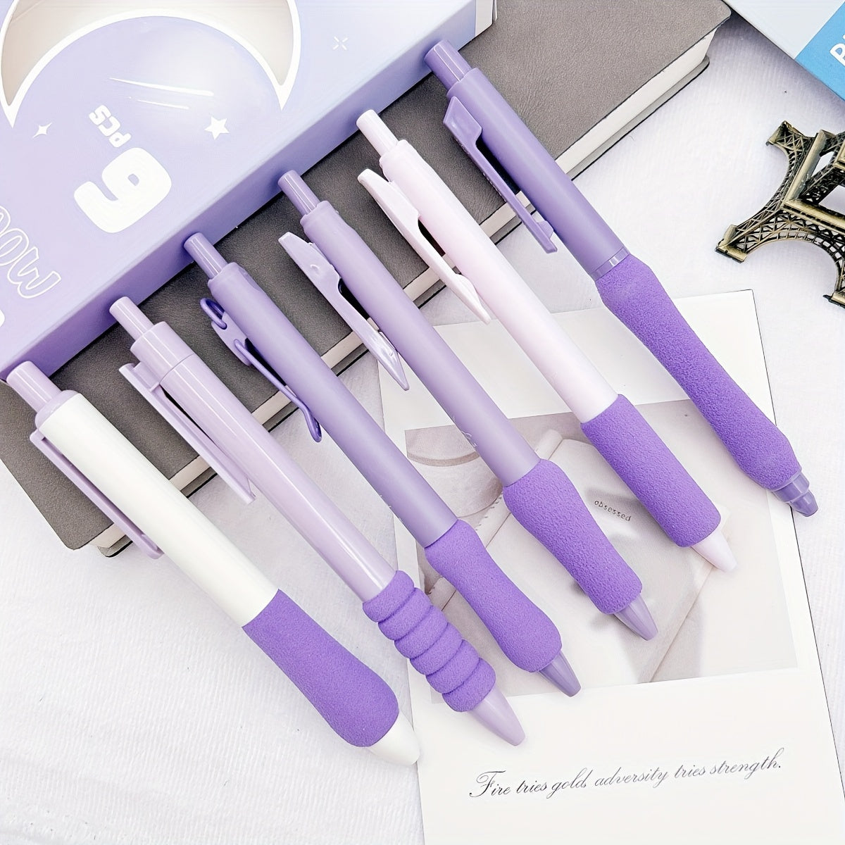 6-Pack Dopamine Soft Grip Relax New Year Gift Click Pen for Students, 0.5mm Black Ballpoint Pens