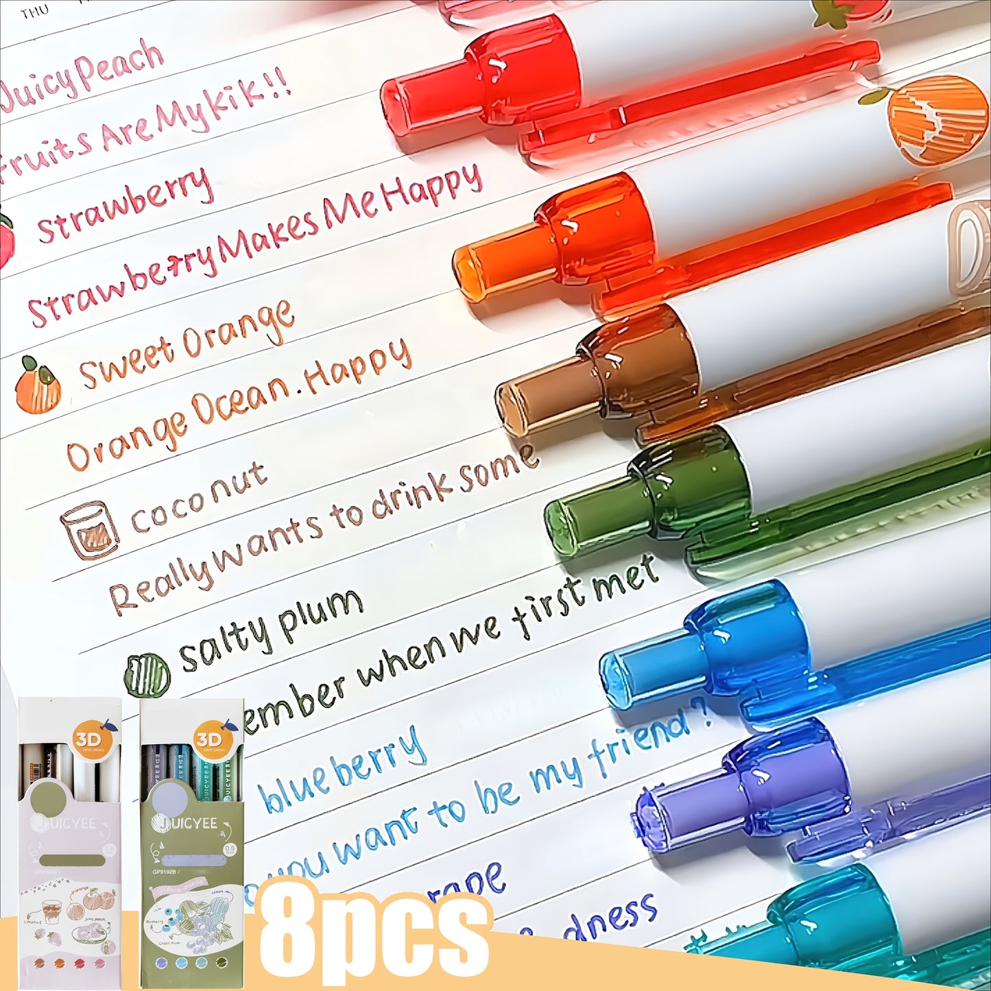 8pcs Colors Gel Pen Set, Plastic Quick-Drying 0.5mm Medium Point Super Soft Grip for Diary