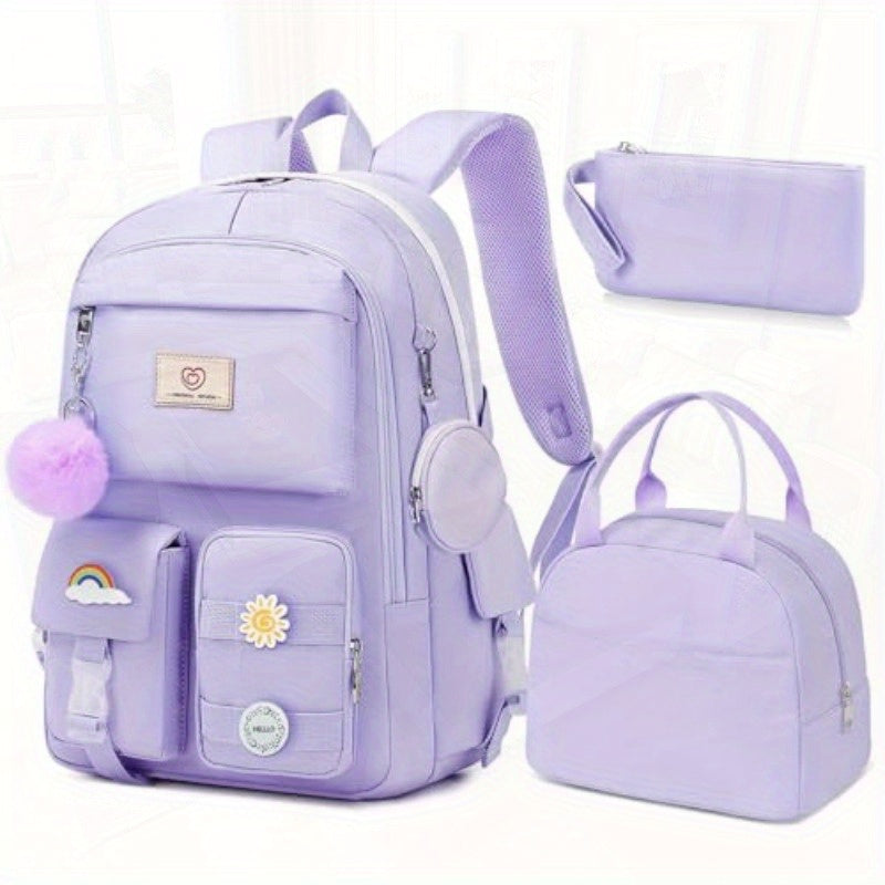 Cute Pink Glass Backpack for Girls - Large Capacity Multifunctional School Bag with Multiple Compartments