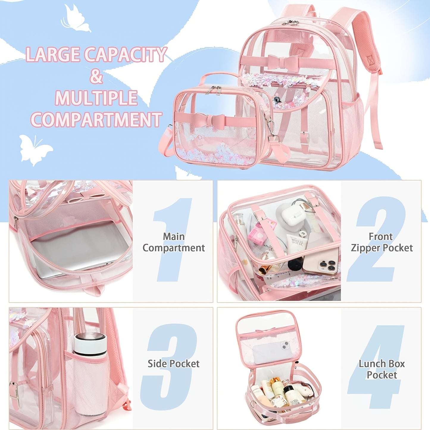 Clear Backpack for Girls and Boys 2 count Bookbag Stadium Approved Daypack Transparent School Bag