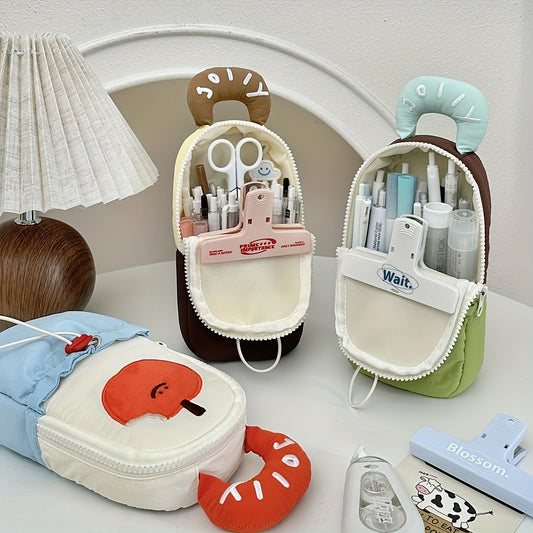 1pc Cute Large Capacity Stationery Organizer with Front Pocket - Soft Fabric School