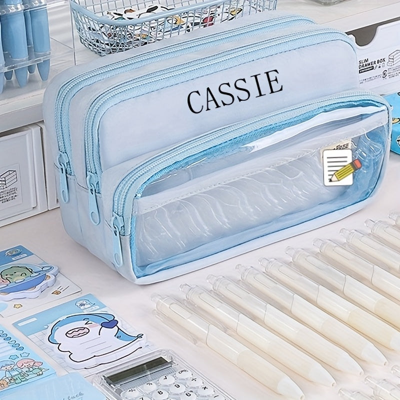Customizable Large-Capacity Pencil Case - Durable PVC Stationery Bag with Transparent Design