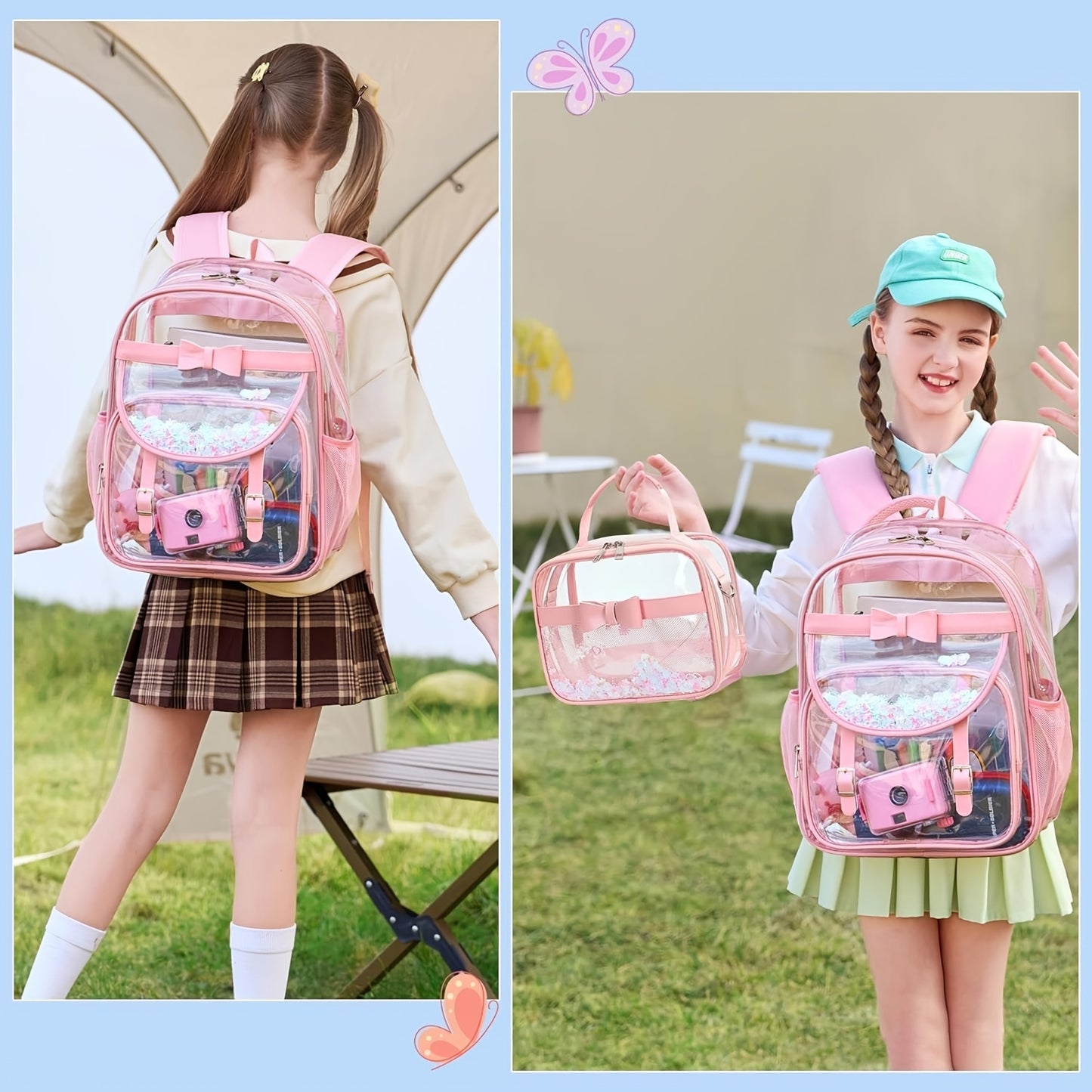Clear Backpack for Girls and Boys 2 count Bookbag Stadium Approved Daypack Transparent School Bag