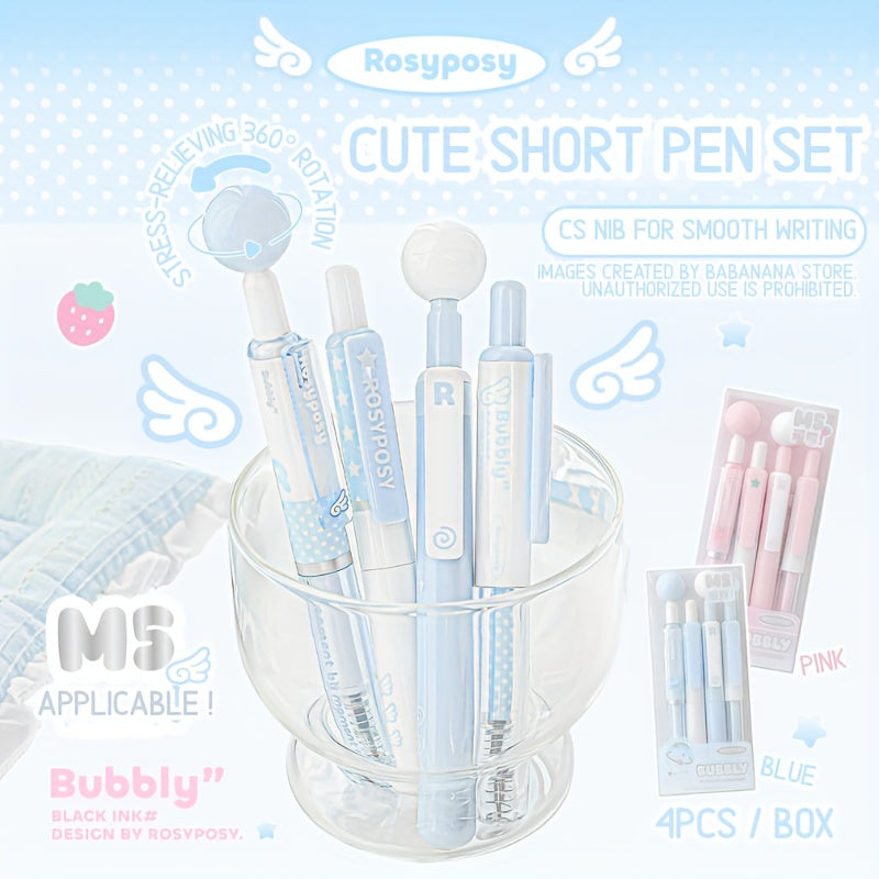 4pcs, Cute Short Cs-Nib Rotating Ball Stress-Relief Ballpoint Pen Set