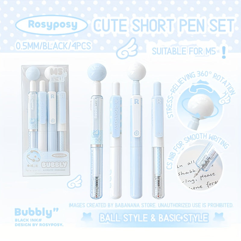 4pcs, Cute Short Cs-Nib Rotating Ball Stress-Relief Ballpoint Pen Set
