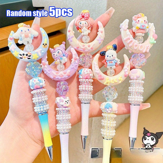5pcs Sanrio HelloKitty Beaded pen Anime for my melody Crystal Sparkling Diamond Rotating Neutral Pen