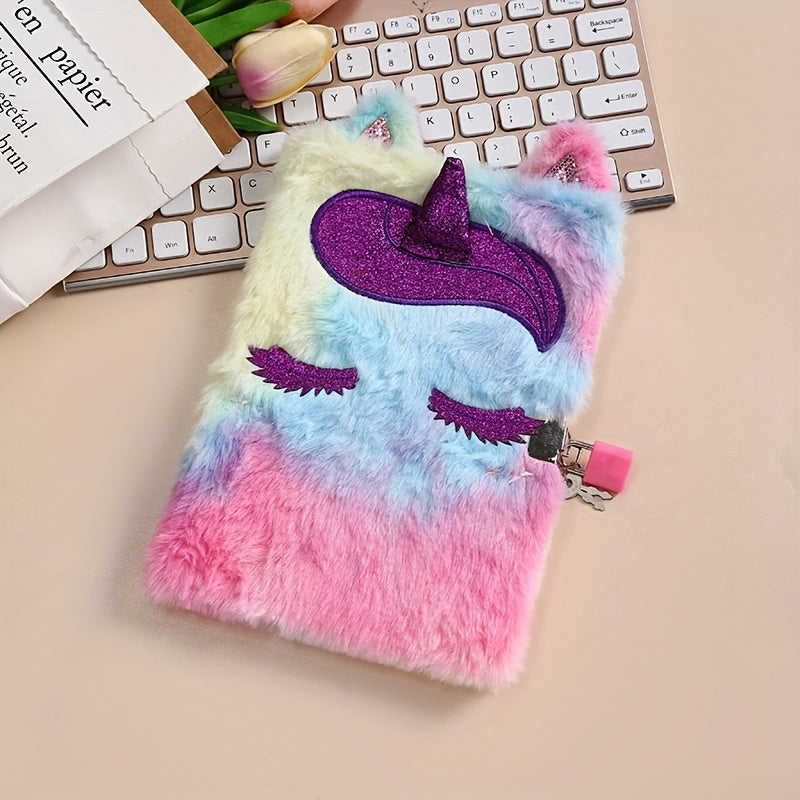 2pcs Cute colorful tie-dye unicorn notebook set, plush material diary