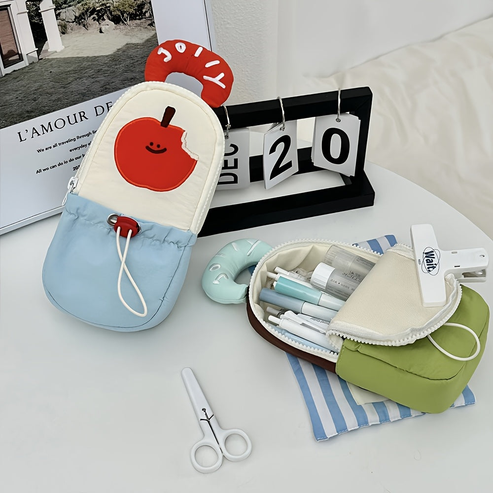 1pc Cute Large Capacity Stationery Organizer with Front Pocket - Soft Fabric School