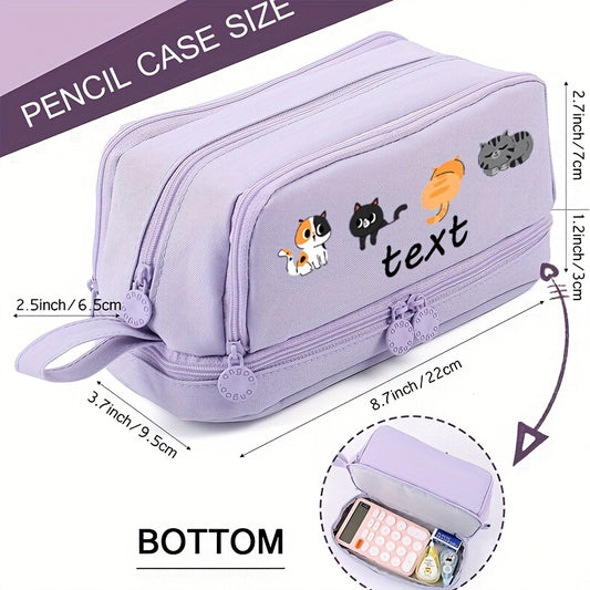 1pc Customizable Cat Pencil Case - Personalized Text, Cute Cat Design