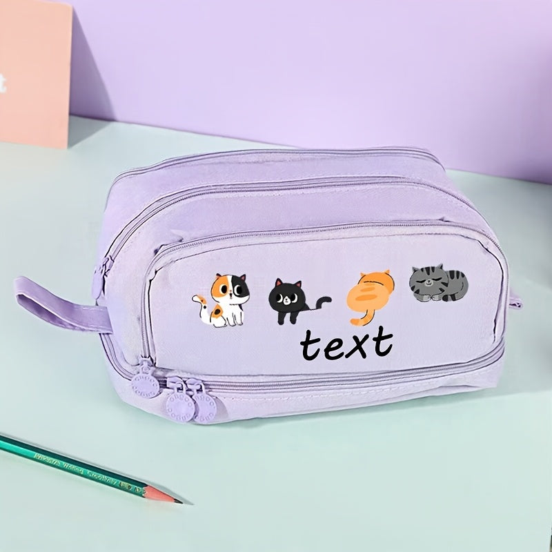 1pc Customizable Cat Pencil Case - Personalized Text, Cute Cat Design