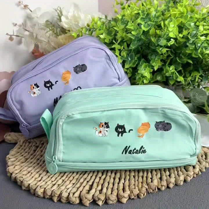 1pc Customizable Cat Pencil Case - Personalized Text, Cute Cat Design