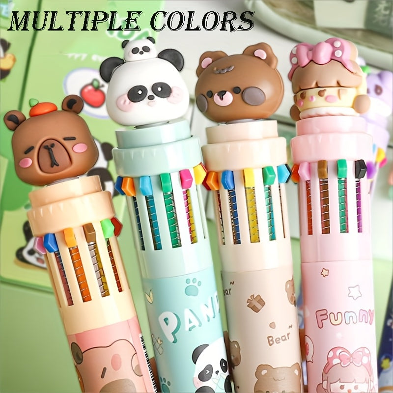 6-Pack Assorted Cute Animal Ballpoint Pens, Quick-Dry Ink