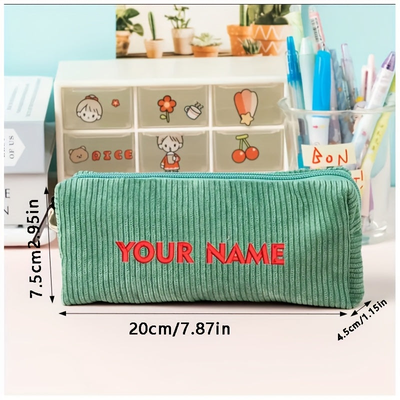 Cute Pencil Case Customizable Corduroy Pencil Case | Multi-Color Soft Textured Fabric