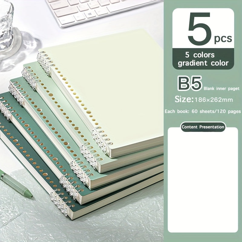 5pcs Stylish B5 Notebook 5pcs Stylish Non-Slip Detachable B5 Ring Notebook