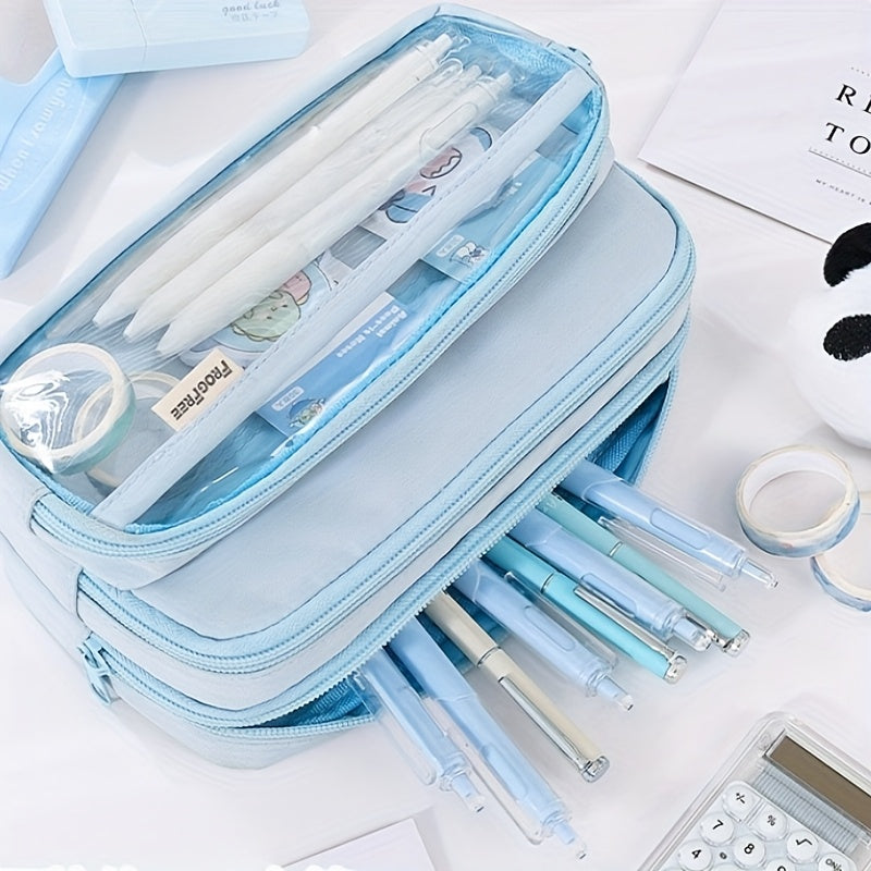 Customizable Large-Capacity Pencil Case - Durable PVC Stationery Bag with Transparent Design