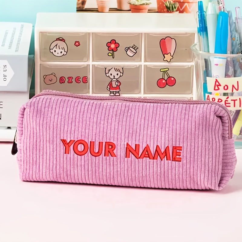 Cute Pencil Case Customizable Corduroy Pencil Case | Multi-Color Soft Textured Fabric