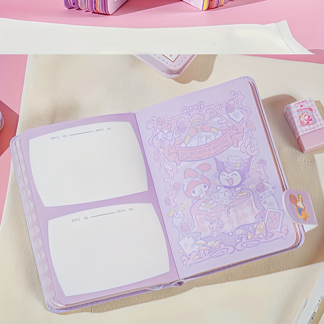 1pc A6 Magnetic Closure Notebook with Cartoon Print - Dreamy Handled Matte Journal