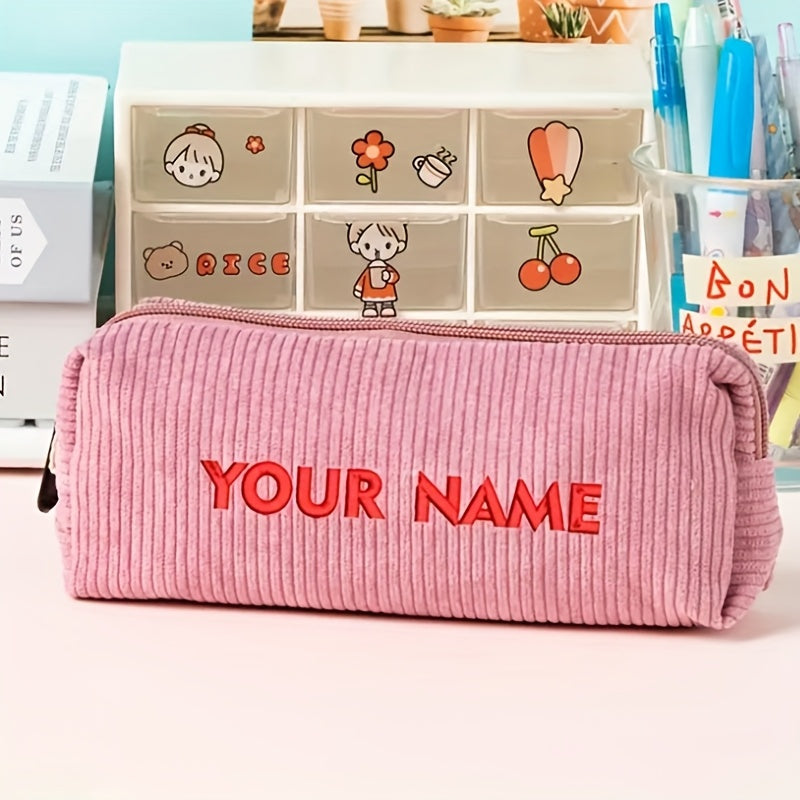 Cute Pencil Case Customizable Corduroy Pencil Case | Multi-Color Soft Textured Fabric