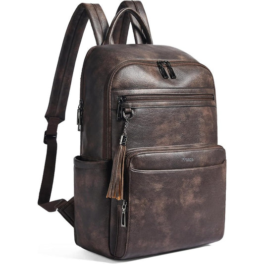 Laptop Backpack for Women 15.6 inch Laptop Leather Backpack Fashion Travel Backpacks for Work College Coffee