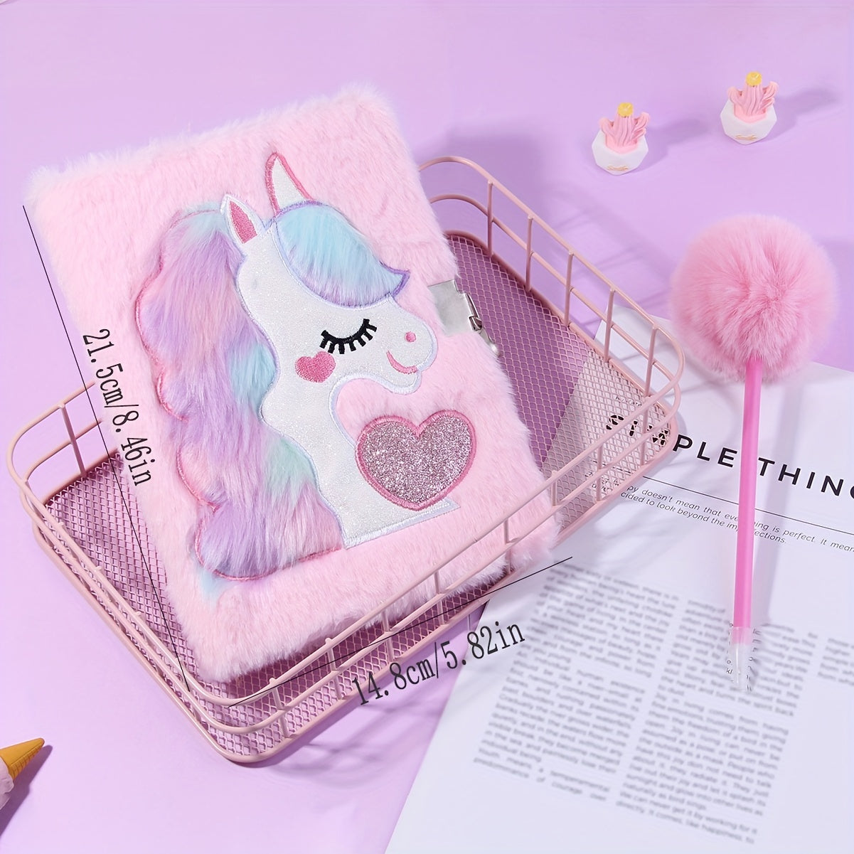 Lockable and Key Cute Cartoon Plush Notebook with Ball Pen Set, 80 Sheets\u002F160 Pages