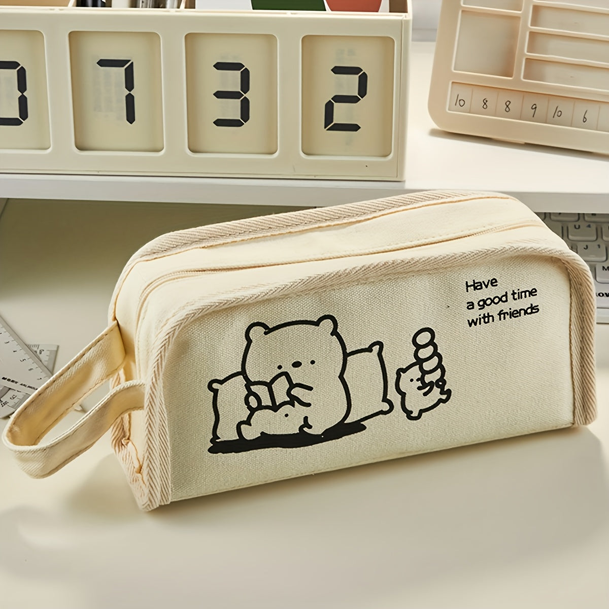 Stylish Large Capacity Canvas Pencil Case - Zippered Multi-Layer Pencil Box