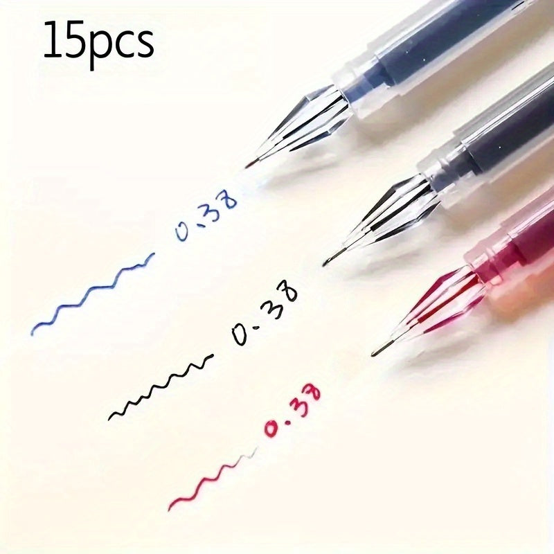 A Pack of 15 Diamond Tip Gel Pens with 0.38Mm Fine Tip, Large Capacity