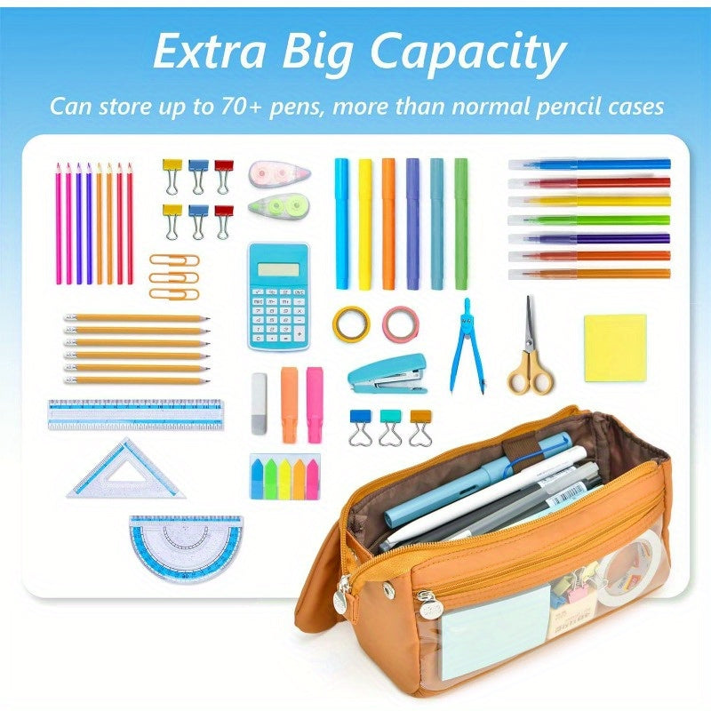 Hongdian Extra Large Capacity Pencil Case with Tan 3D Dog Face - Holds 70 Pens