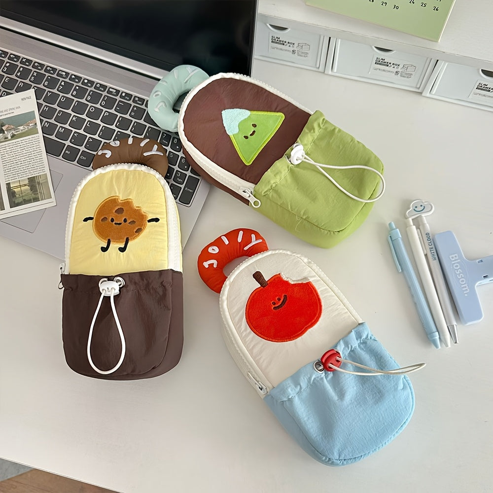 1pc Cute Large Capacity Stationery Organizer with Front Pocket - Soft Fabric School