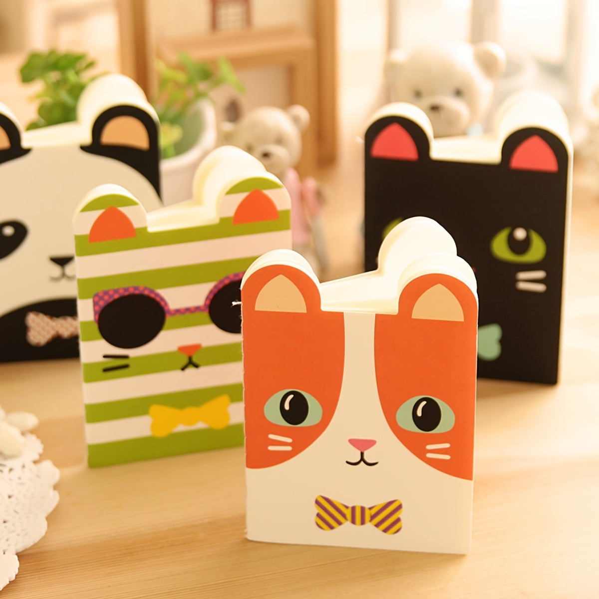4pcs Cute Animal Mini Steno Pads Cartoon Softcover Notebook Creative Dual-Purpose Office Study Gift Set