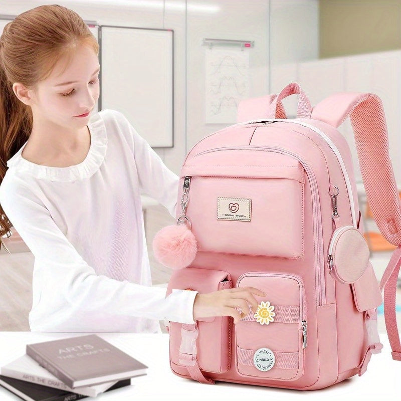 Cute Pink Glass Backpack for Girls - Large Capacity Multifunctional School Bag with Multiple Compartments