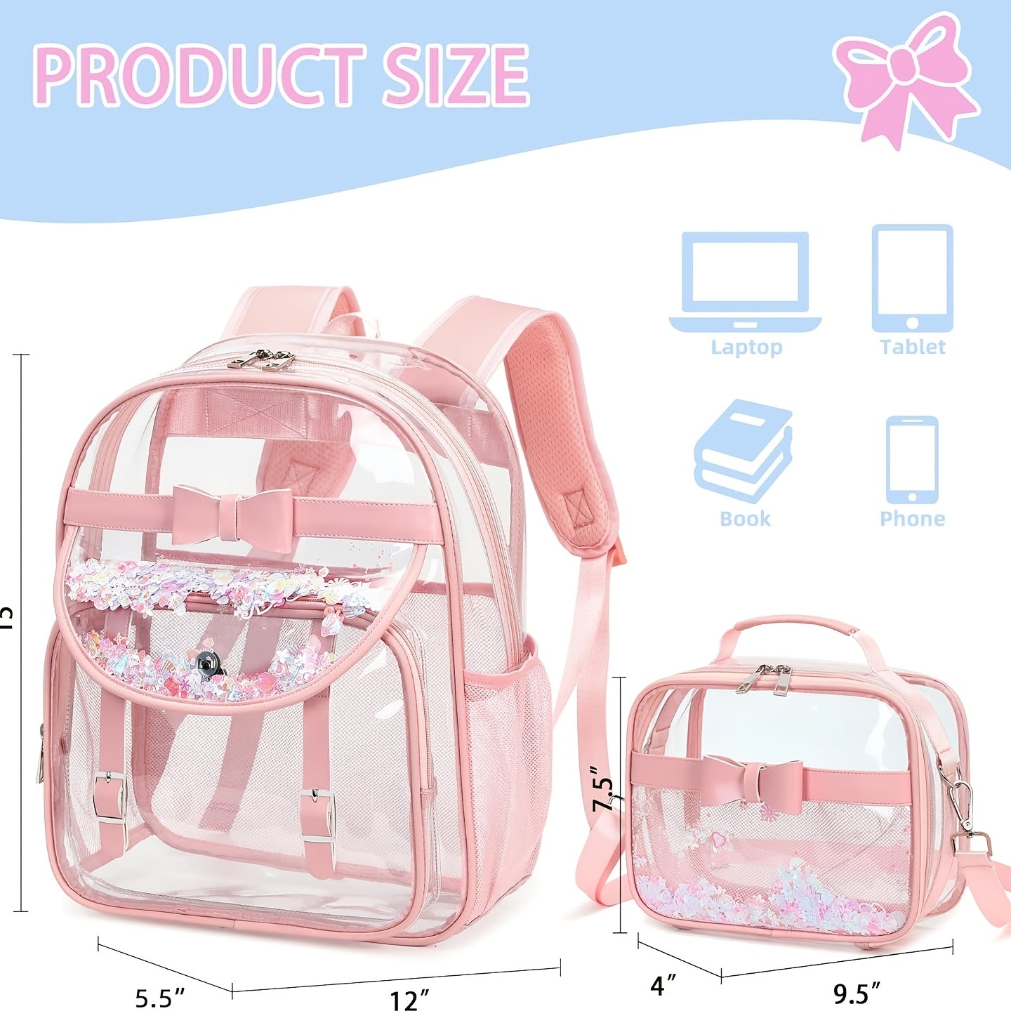 Clear Backpack for Girls and Boys 2 count Bookbag Stadium Approved Daypack Transparent School Bag