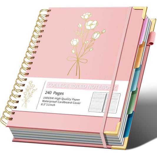 Pink Floral Hardcover Spiral Notebook - 240 Pages