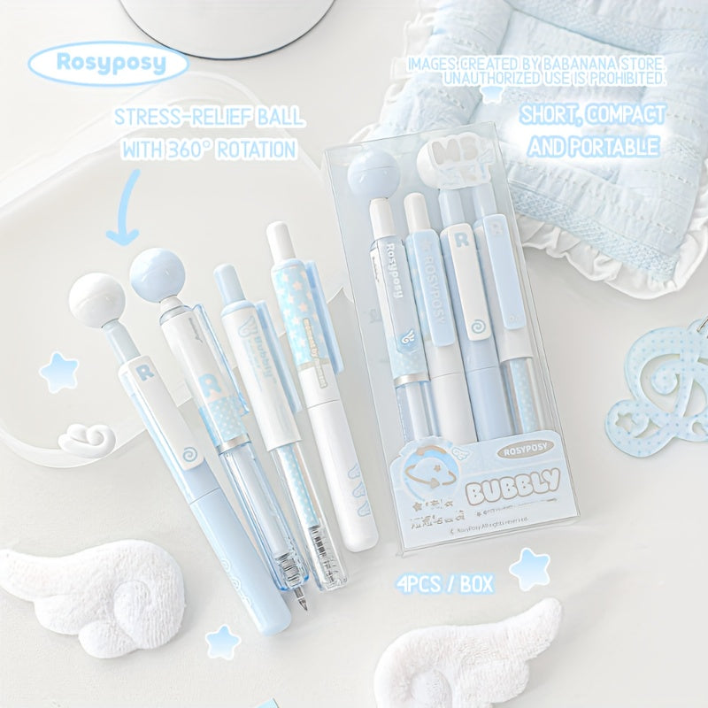 4pcs, Cute Short Cs-Nib Rotating Ball Stress-Relief Ballpoint Pen Set