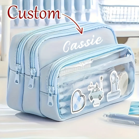 Customizable Large-Capacity Pencil Case - Durable PVC Stationery Bag with Transparent Design