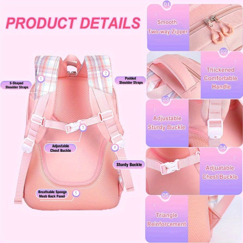 6pcs Japanese Kawaii Backpack Set with Plaid Laptop Bag