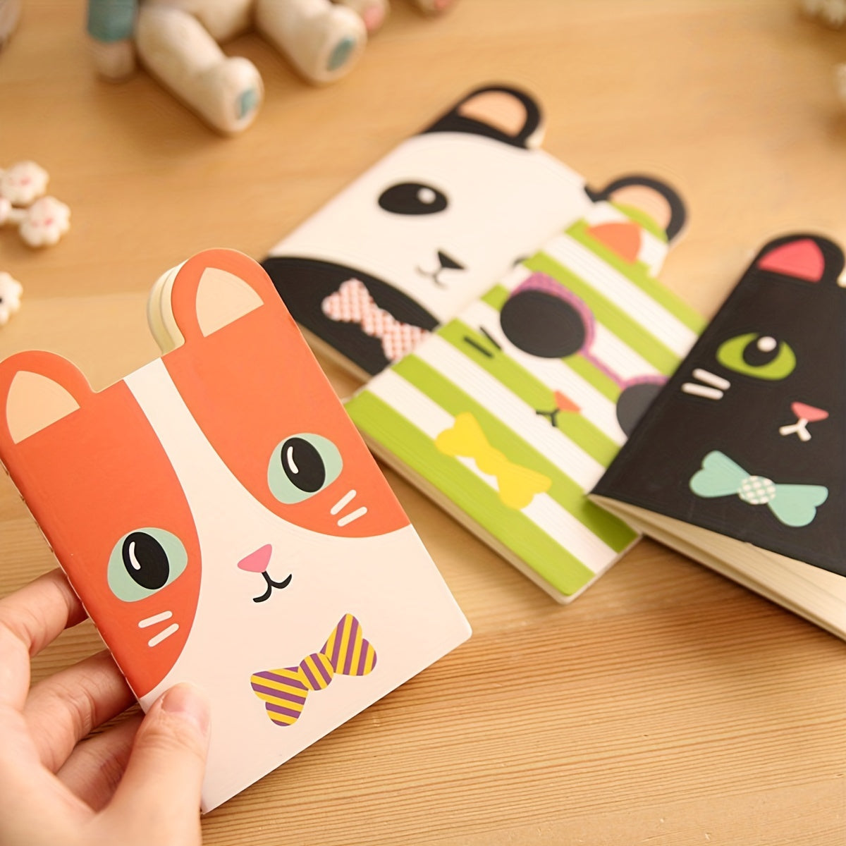 4pcs Cute Animal Mini Steno Pads Cartoon Softcover Notebook Creative Dual-Purpose Office Study Gift Set