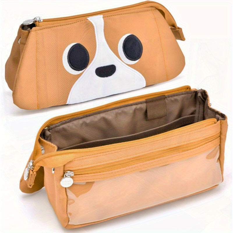Hongdian Extra Large Capacity Pencil Case with Tan 3D Dog Face - Holds 70 Pens