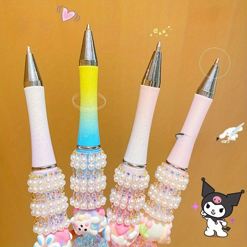 5pcs Sanrio HelloKitty Beaded pen Anime for my melody Crystal Sparkling Diamond Rotating Neutral Pen