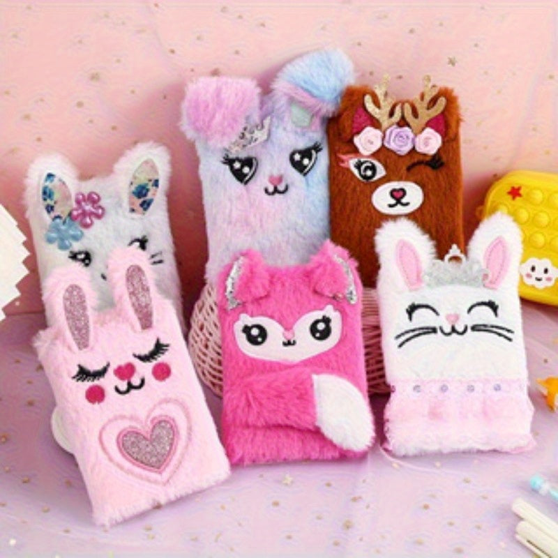 1\u002F2pcs Animal Plush Notebook - Soft Cover Cartoon Journal with Cute Design