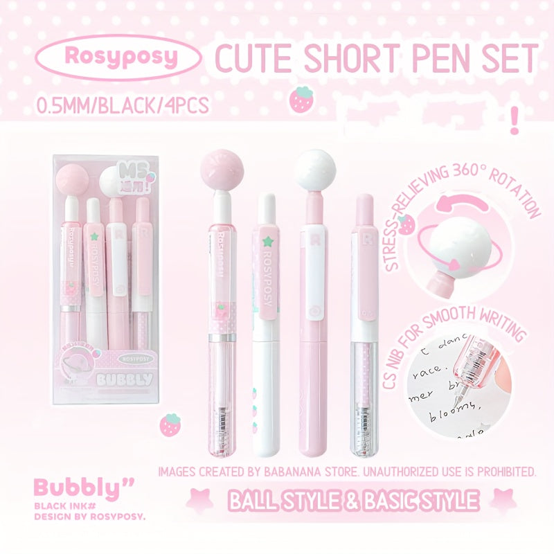4pcs, Cute Short Cs-Nib Rotating Ball Stress-Relief Ballpoint Pen Set
