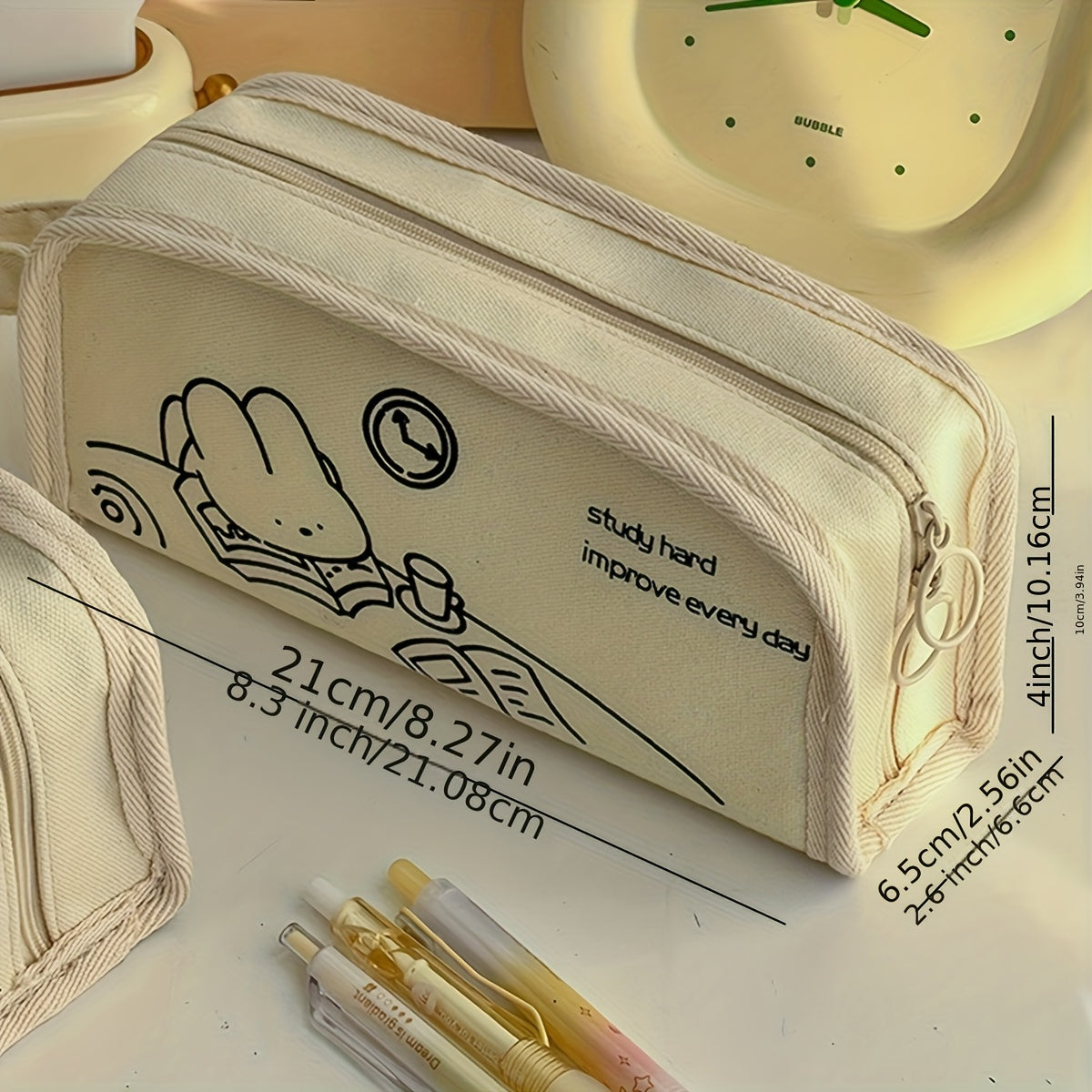 Stylish Large Capacity Canvas Pencil Case - Zippered Multi-Layer Pencil Box
