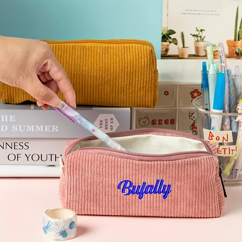 Cute Pencil Case Customizable Corduroy Pencil Case | Multi-Color Soft Textured Fabric
