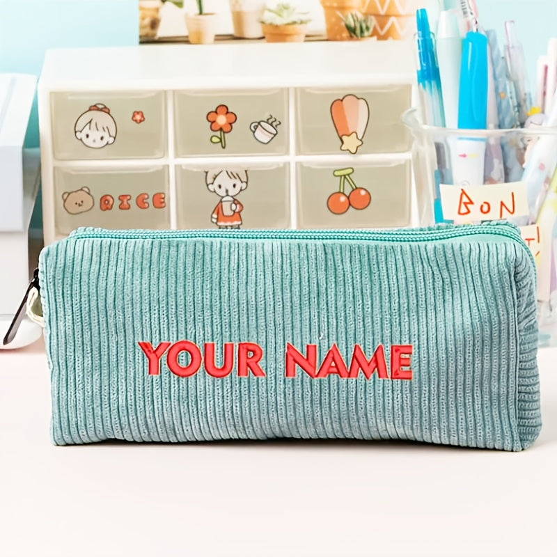 Cute Pencil Case Customizable Corduroy Pencil Case | Multi-Color Soft Textured Fabric
