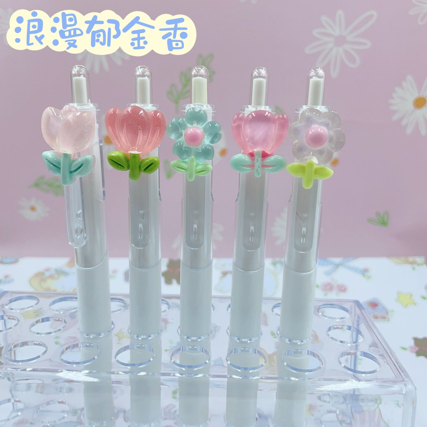 3pcs\u002F5pcs 5\u002F3-Pack of Retractable Gel Pens with Floral Designs