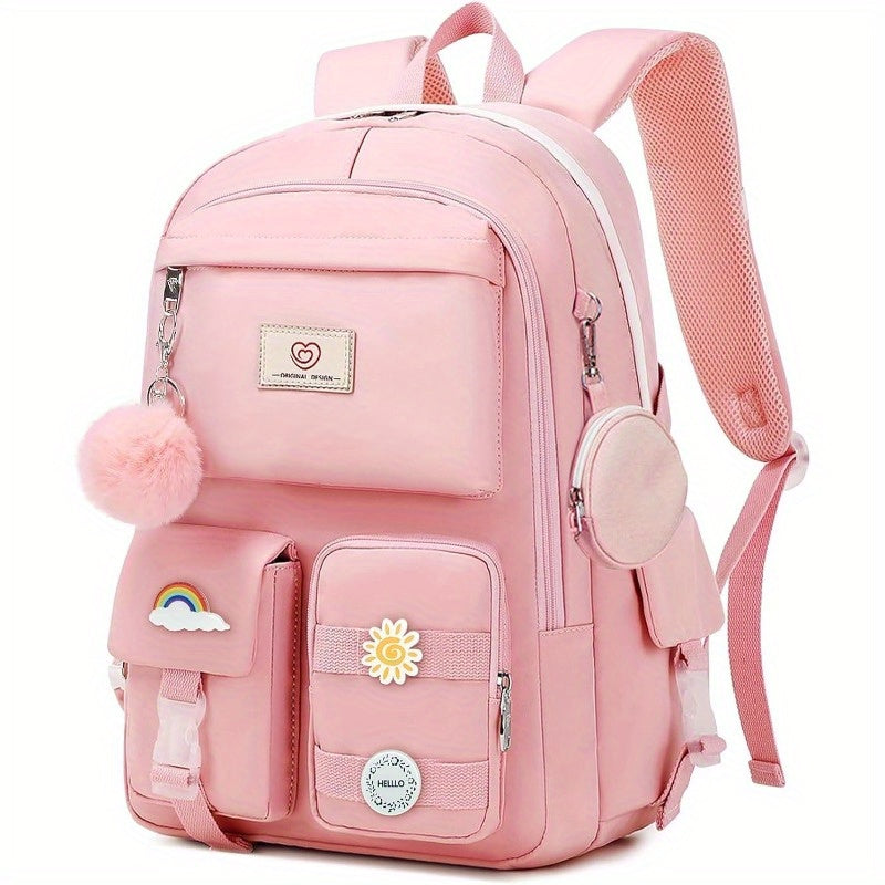 Cute Pink Glass Backpack for Girls - Large Capacity Multifunctional School Bag with Multiple Compartments